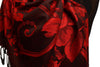 Large Burgundy Red Roses On Black Pashmina With Tassels