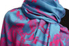 Large Magenta Pink Roses On Blue Pashmina With Tassels