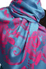 Large Magenta Pink Roses On Blue Pashmina With Tassels