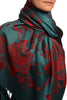 Large Burgundy Red Roses On Teal Blue Pashmina With Tassels