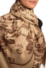 Large Brown Roses On Beige Pashmina With Tassels