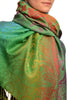 Large Ombre Paisley & Diamond On Green Pashmina With Tassels