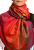 Large Ombre Paisley & Diamond On Red Pashmina With Tassels