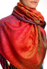 Large Ombre Paisley & Diamond On Red Pashmina With Tassels