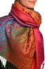 Large Ombre Paisley & Diamond On Burgundy Pashmina With Tassels