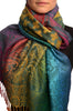 Large Ombre Paisley & Diamond On Prussian Blue Pashmina With Tassels