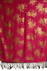 Gold Roses Flower Print On Magenta Pink Pashmina With Tassels