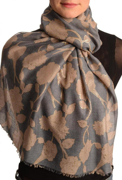 Brown Roses With Gold Trim On Blue Scarf