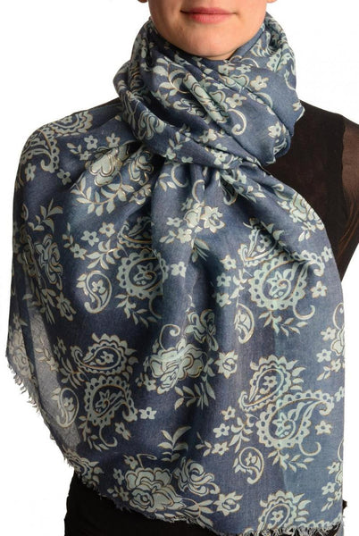 Green Paisley With Gold Trim On Blue Scarf