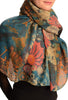 Teal Blue With Large Rustic Daisy Scarf