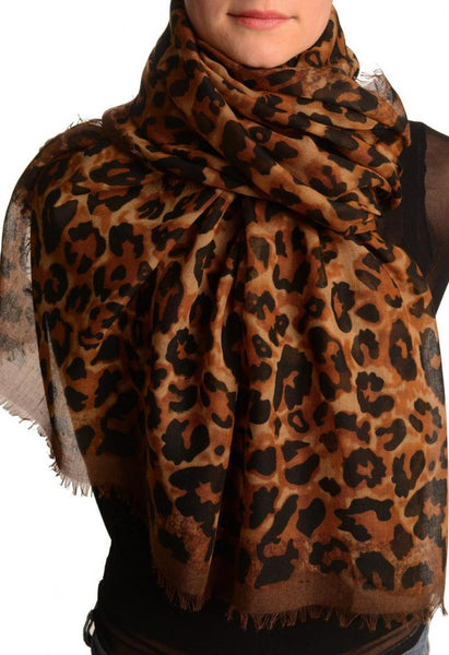 Brown Leopard Print Large Scarf