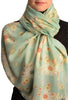 Powder Blue With Gold Trim Daisies Scarf