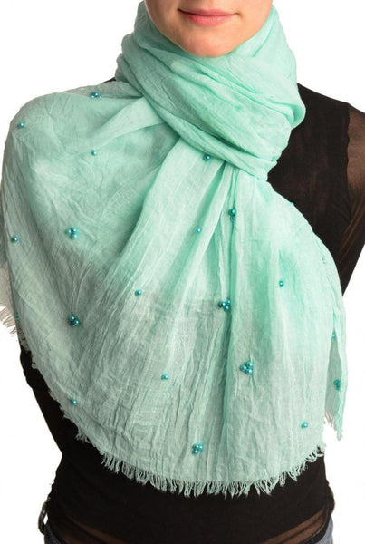 Mint Green Beaded Crinkled Scarf