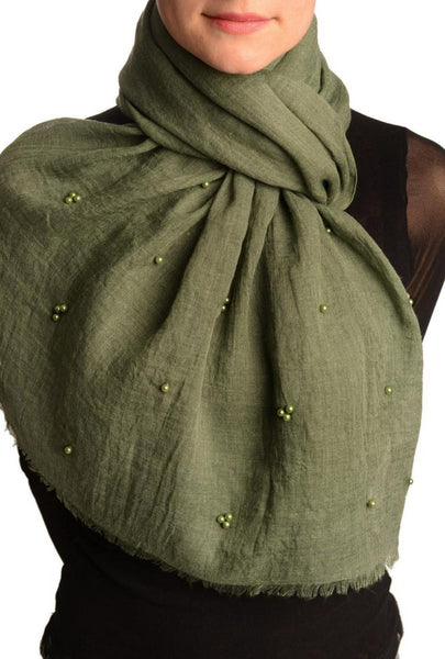 Fern Green Beaded Crinkled Scarf