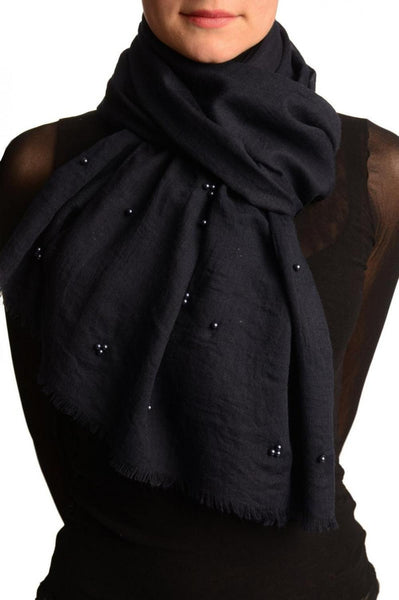 Oxford Blue Beaded Crinkled Scarf