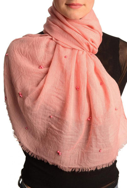 Salmon Pink Beaded Crinkled Scarf