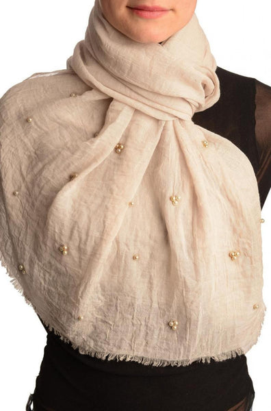 Cream Beaded Crinkled Scarf