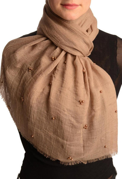 Mocha Beaded Crinkled Scarf