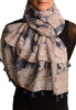 White & Brown Paisley On Blue Scarf With Tassels
