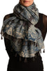 Cream & Blue Paisley On Dark Grey Scarf With Tassels