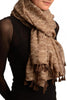Small Geometrical Print On Brown Scarf With Tassels
