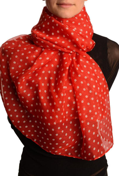 White Polka Dot On Red Unisex Scarf