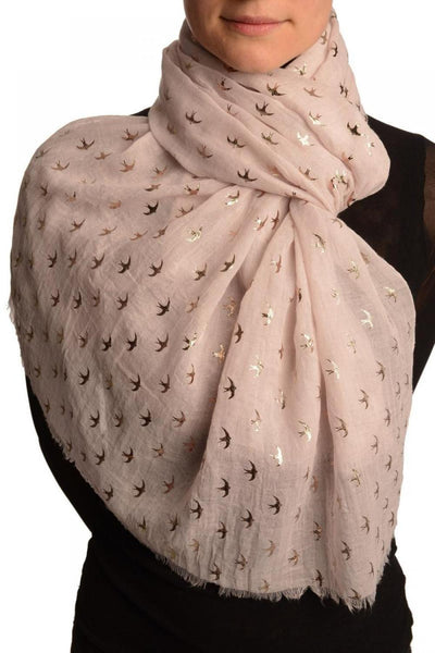 Red Gold Printed Swallows On Beige Scarf