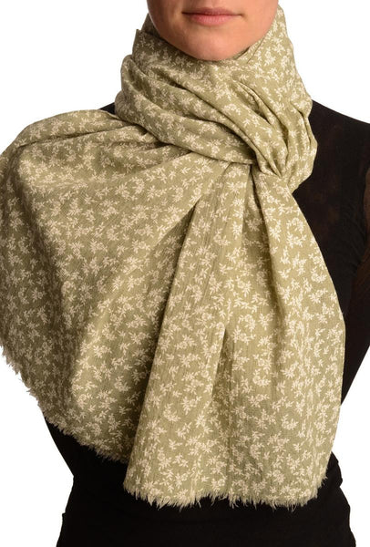 Small White Flowers On Textured Green Scarf