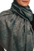 Small Paisley On Teal Blue Pashmina With Tassels
