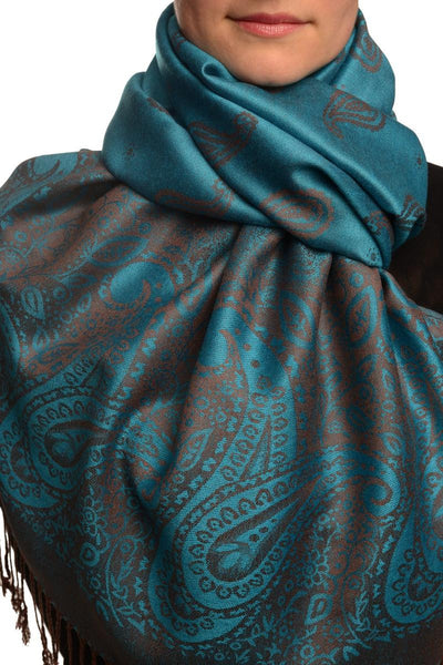 Small Paisley On Bondi Blue Pashmina With Tassels