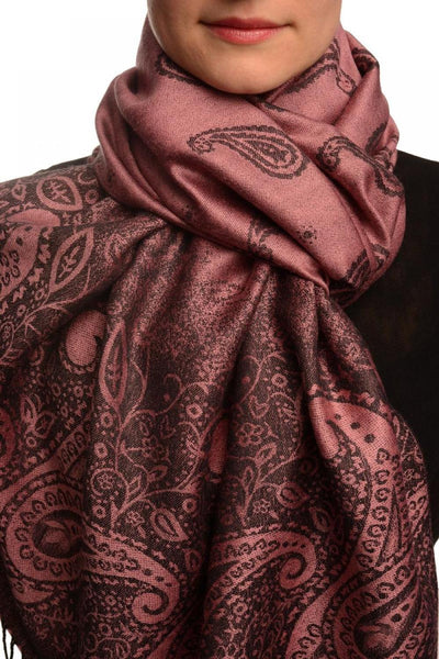 Small Paisley On Puce Pink Pashmina With Tassels