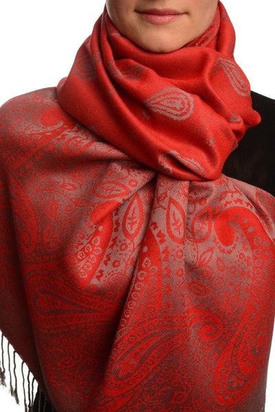 Small Paisley On Red Pashmina With Tassels