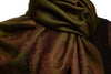 Small Paisley On Olive Green Pashmina With Tassels
