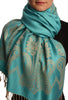 Large Paisley On Sky Blue Pashmina With Tassels