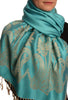 Large Paisley On Sky Blue Pashmina With Tassels