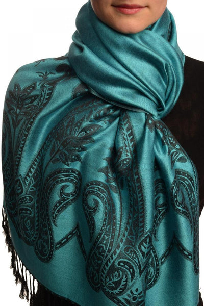 Large Paisley On Bondi Blue Pashmina With Tassels