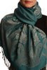 Large Paisley On Teal Blue Pashmina With Tassels