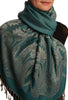 Large Paisley On Teal Blue Pashmina With Tassels