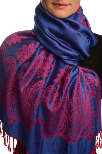 Large Paisley On Persian Blue Pashmina With Tassels