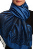 Large Paisley On Oxford Blue Pashmina With Tassels