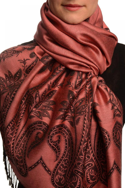 Large Paisley On Chestnut Pink Pashmina With Tassels