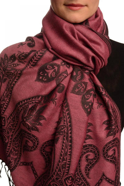 Large Paisley On Puce Pink Pashmina With Tassels