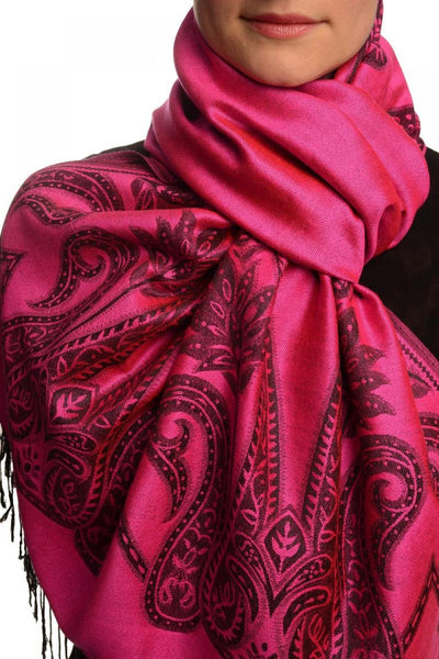 Large Paisley On Magenta Pink Pashmina With Tassels