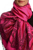 Large Paisley On Magenta Pink Pashmina With Tassels