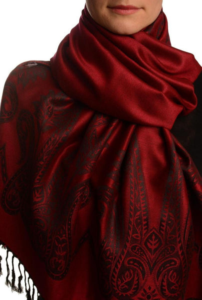 Large Paisley On Burgundy Red Pashmina With Tassels