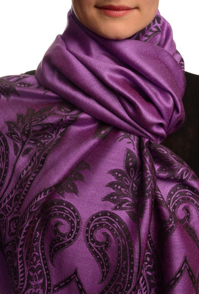 Large Paisley On Purple Pashmina With Tassels