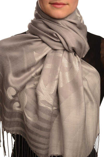 Rising Sun On Silver Grey Pashmina With Tassels