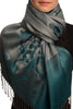 Rising Sun On Blue Grey Pashmina With Tassels