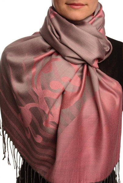 Rising Sun On Pink Grey Pashmina With Tassels