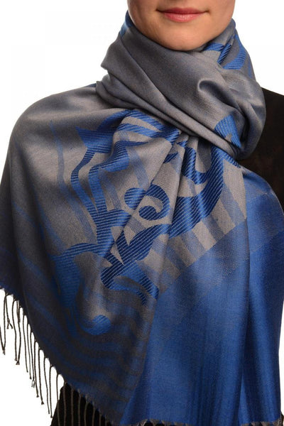 Rising Sun On Blue Pashmina With Tassels